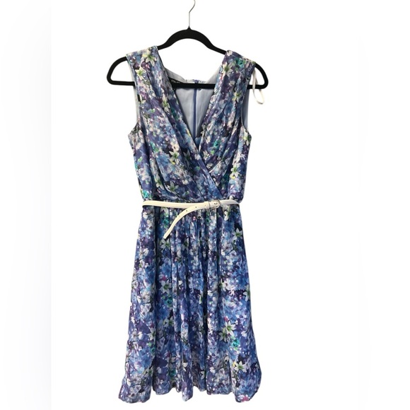 Ivy + Blu Blue Floral Belted Sleeveless‎ Dress Size 8 - Picture 3 of 9